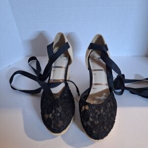 Elle Black Lace Heels with Ribbon Ties